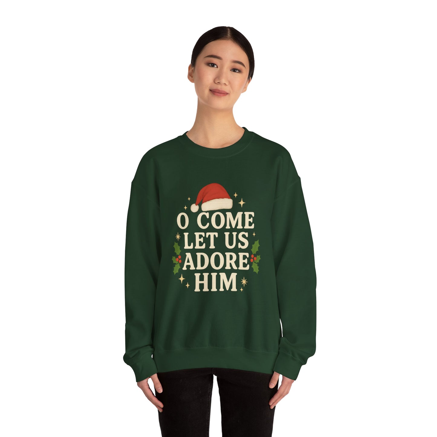 Christmas Sweatshirt "O Come Let Us Adore Him" Crewneck – Nativity Holiday Sweater