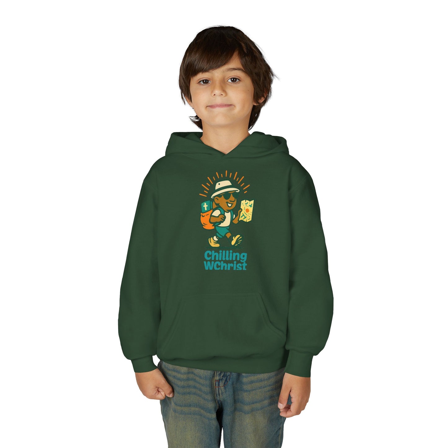 Chilling WChrist Youth Hooded Sweatshirt - Perfect for Christmas, Cozy Vibes, Gift for Kids, Festive Wear, Fun Casual Style