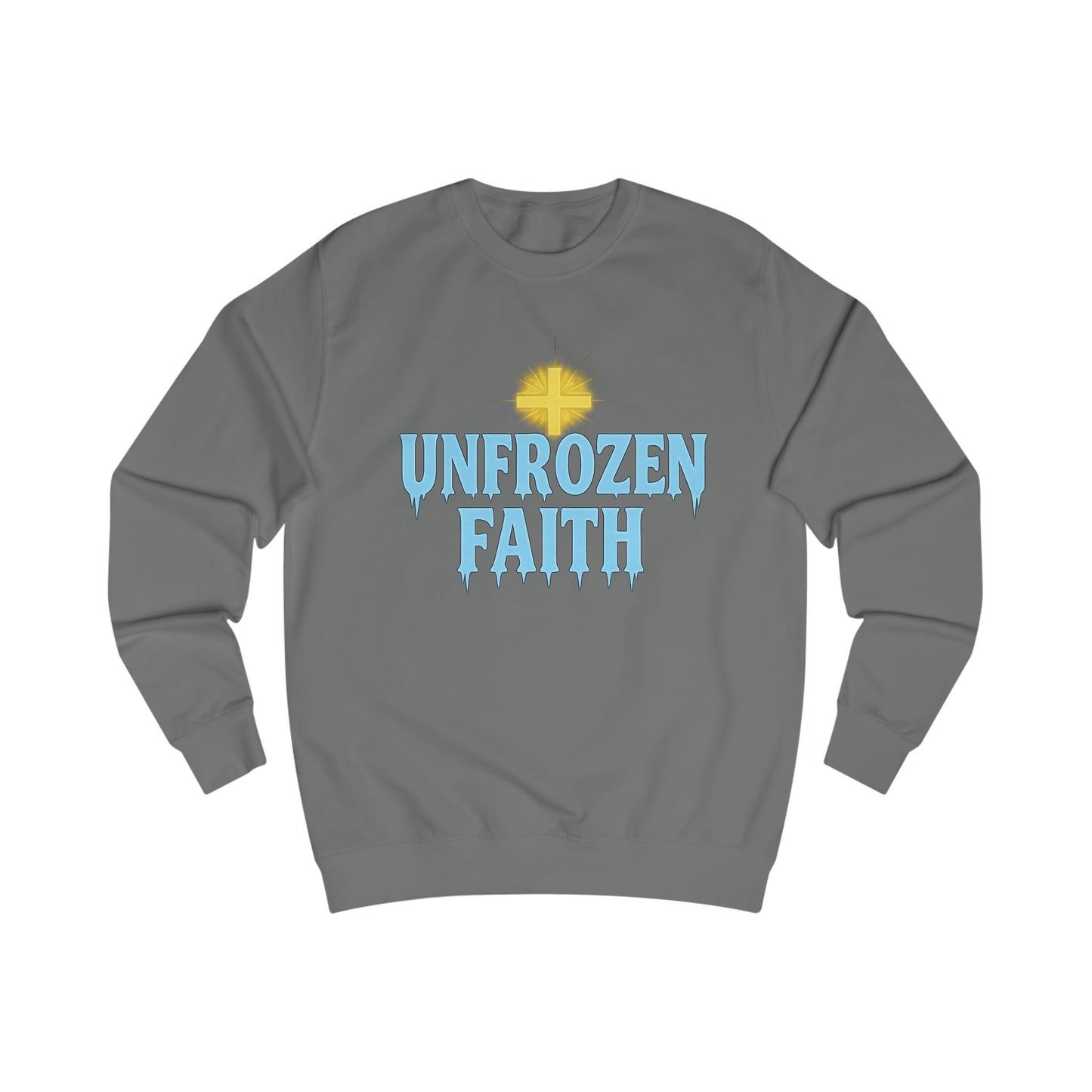 Unfrozen Faith Sweatshirt — Christian Cross Winter Graphic Crewneck