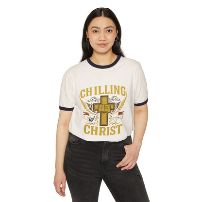 Chilling Christ Unisex Cotton Ringer T-Shirt, Faith Shirt, Christian Tee, Casual Cross Top, Inspirational Gift, Summer Style