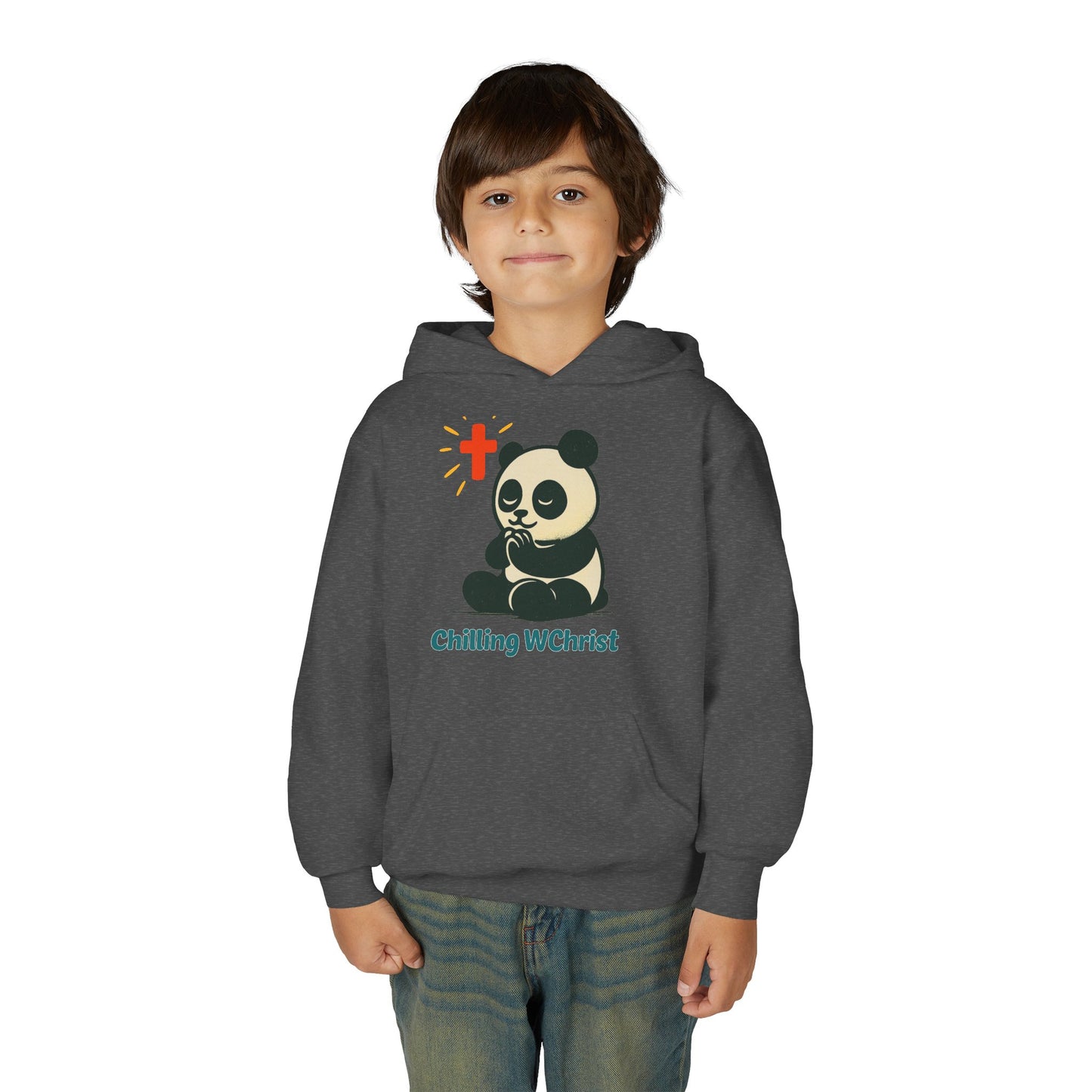 Youth Hoodie, Chilling WChrist Panda Sweatshirt, Cute Christian Gift, Kids Hooded Sweatshirt, Easter Outfit, Faith-Based Apparel
