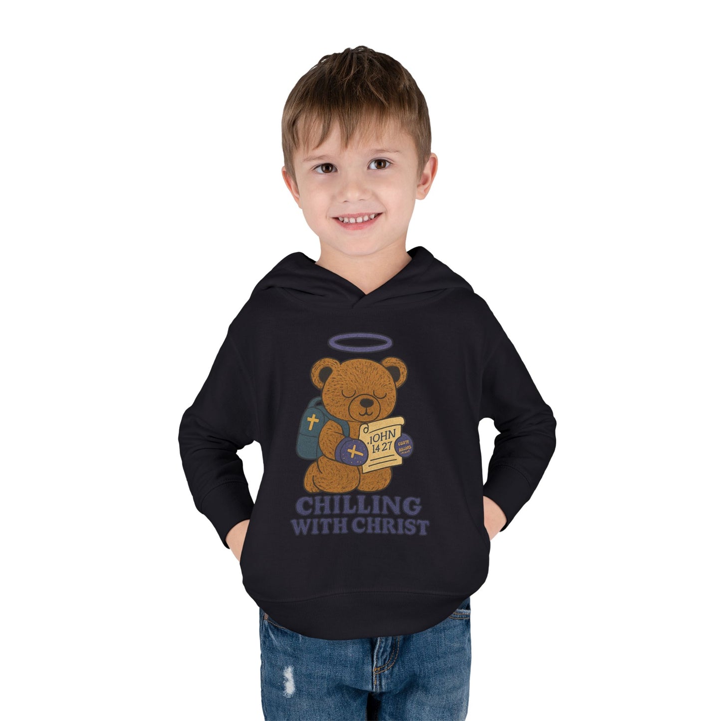 Toddler Fleece Hoodie with Chilling Bear Design - Cute, Comfy, Great for Kids, Winter Wear, Holiday Gift