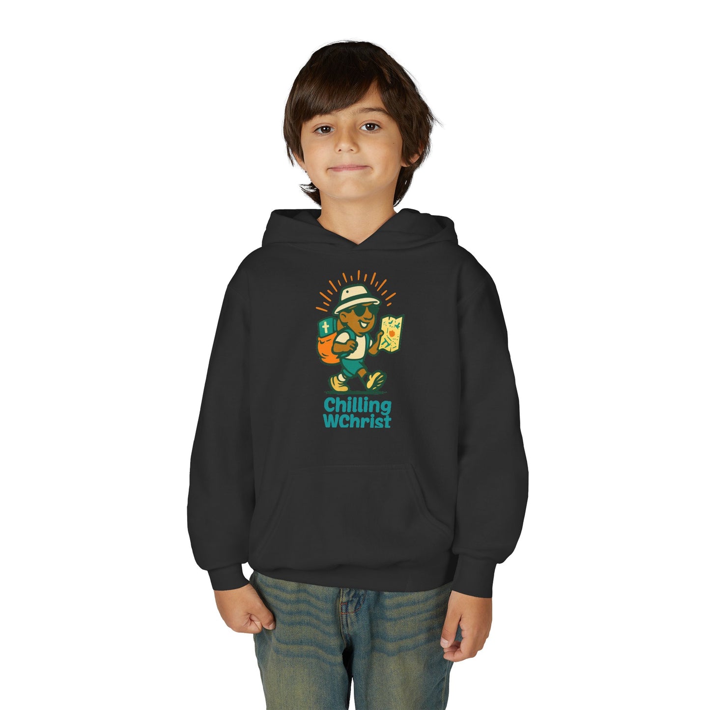 Chilling WChrist Youth Hooded Sweatshirt - Perfect for Christmas, Cozy Vibes, Gift for Kids, Festive Wear, Fun Casual Style