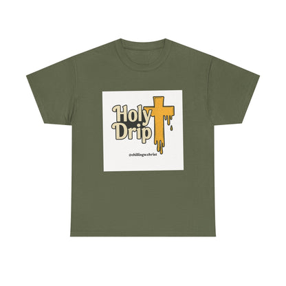 Holy Drip Unisex Heavy Cotton Tee, Funny Graphic Shirt, Christian Humor Gift, Trendy Casual Wear, Unique Religious Tee