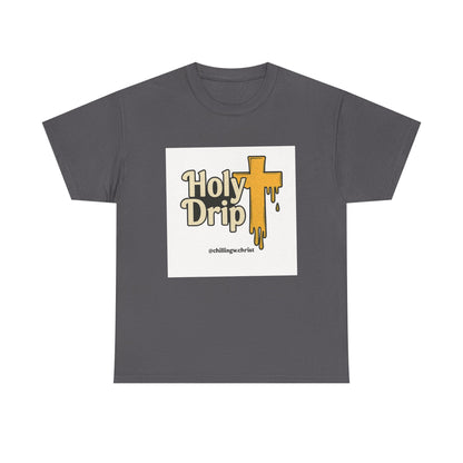 Holy Drip Unisex Heavy Cotton Tee, Funny Graphic Shirt, Christian Humor Gift, Trendy Casual Wear, Unique Religious Tee