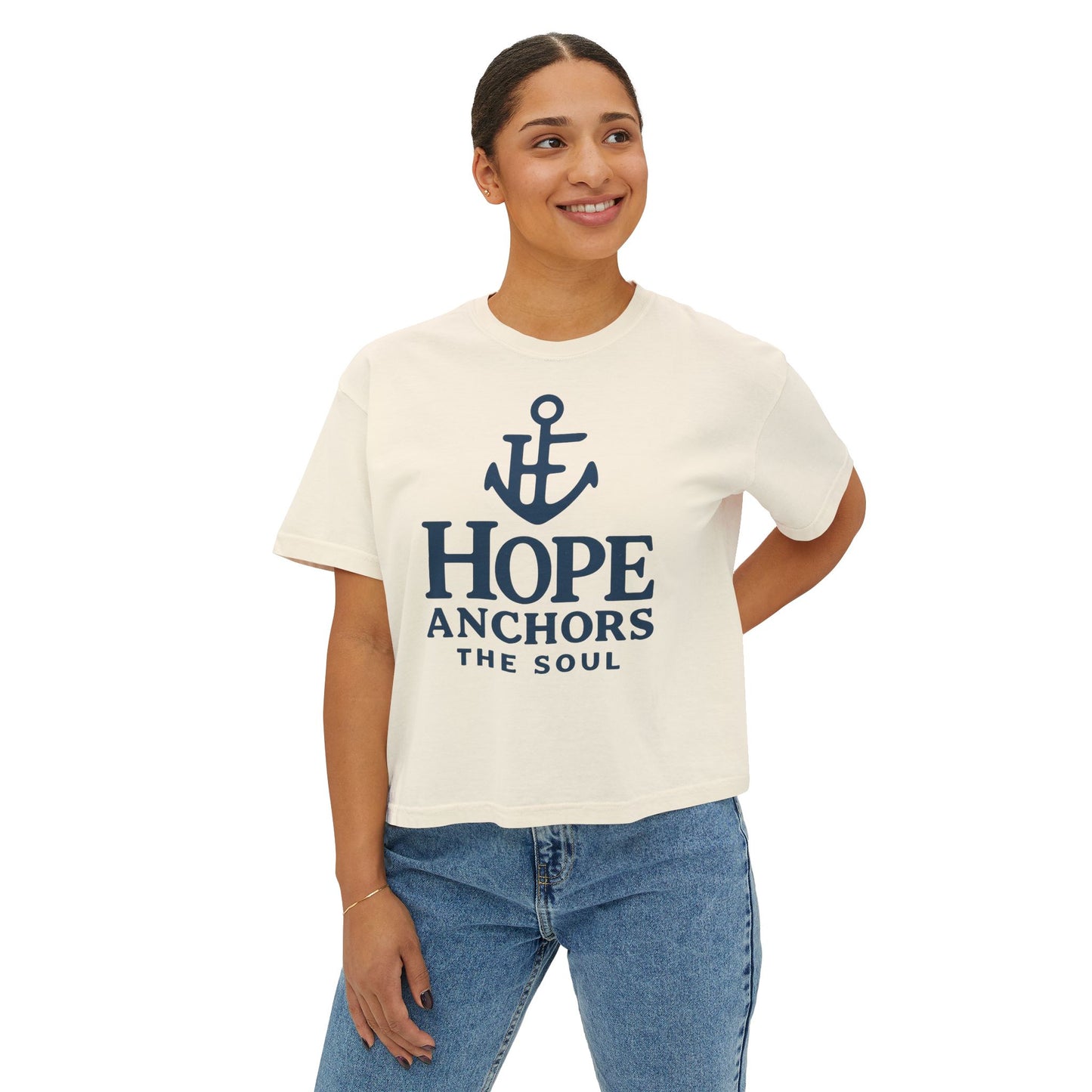 Hope Anchors the Soul Women's Boxy Tee, Casual Comfort Wear, Inspirational Fashion, Gift for Her, Summer Tee