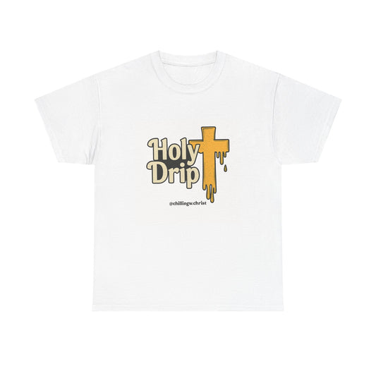 Holy Drip Unisex Heavy Cotton Tee, Funny Graphic Shirt, Christian Humor Gift, Trendy Casual Wear, Unique Religious Tee