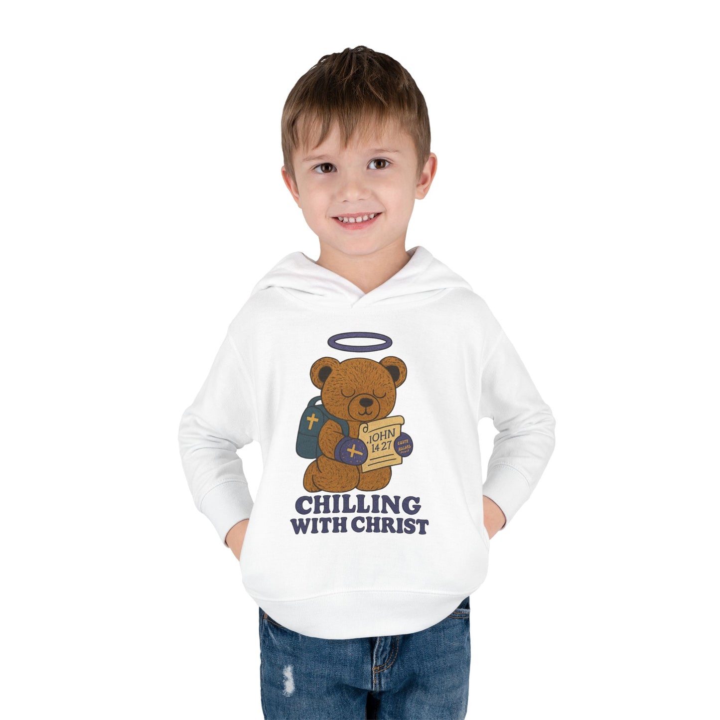 Toddler Fleece Hoodie with Chilling Bear Design - Cute, Comfy, Great for Kids, Winter Wear, Holiday Gift