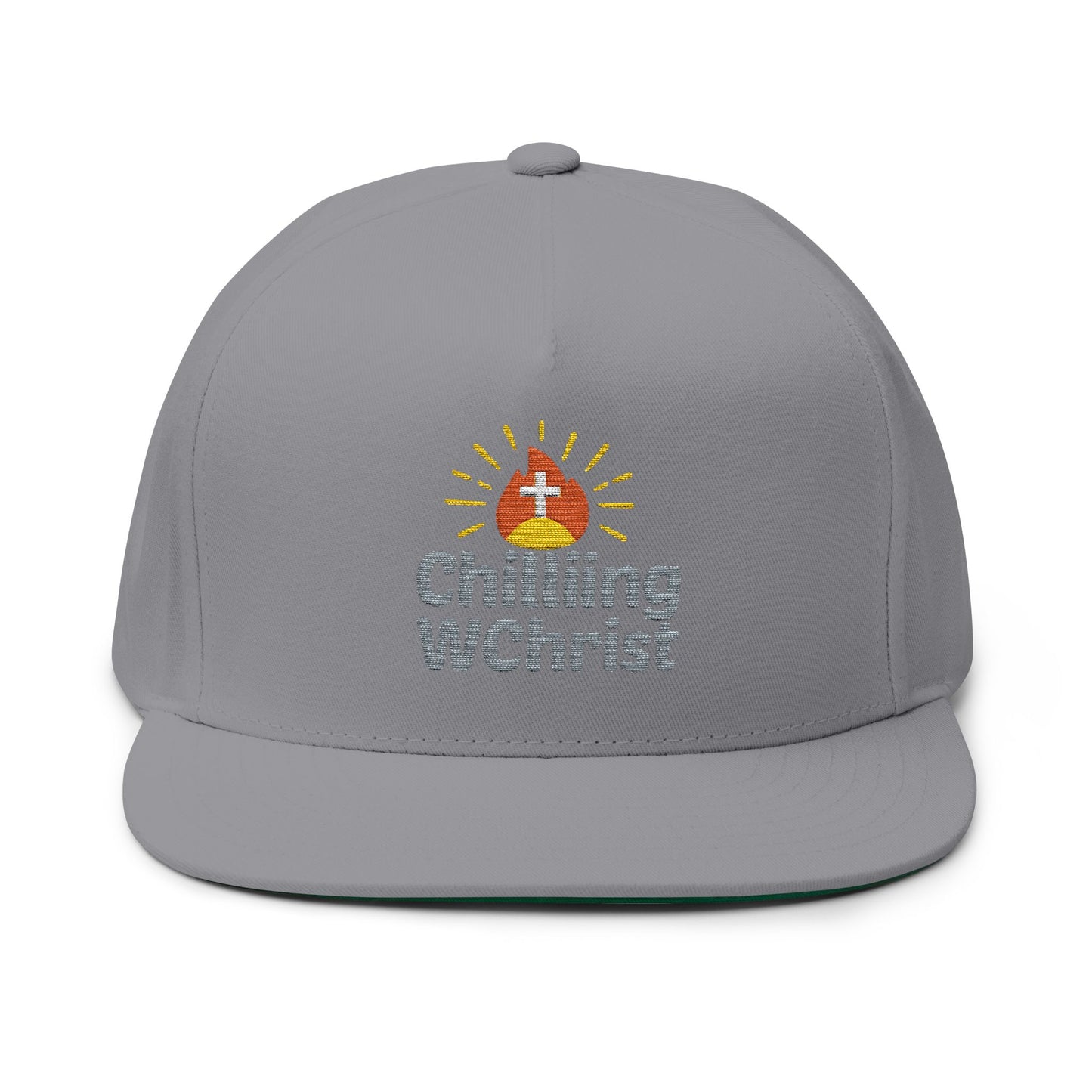 Embroidered Flat Bill Cap - 'Chilling WChrist' - Stylish Gift for Faith, Summer Festivals, Casual Wear, Outdoor Events, Everyday Fashion