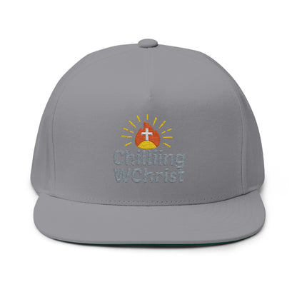 Embroidered Flat Bill Cap - 'Chilling WChrist' - Stylish Gift for Faith, Summer Festivals, Casual Wear, Outdoor Events, Everyday Fashion