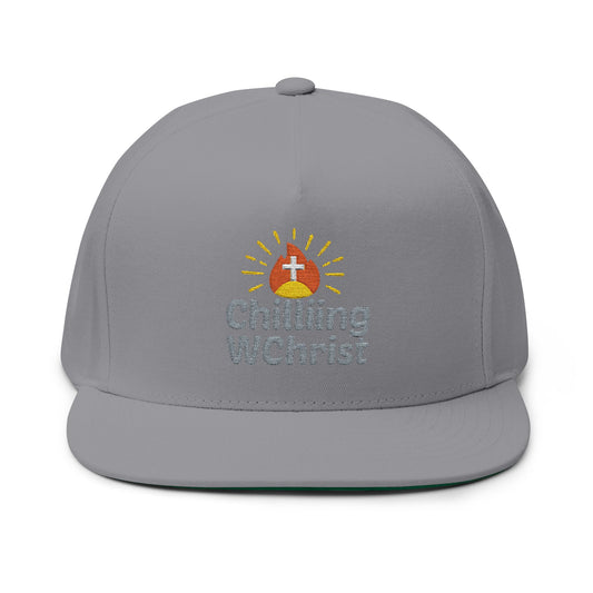 Embroidered Flat Bill Cap - 'Chilling WChrist' - Stylish Gift for Faith, Summer Festivals, Casual Wear, Outdoor Events, Everyday Fashion