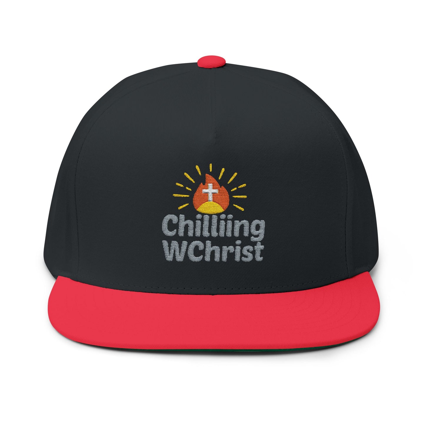Embroidered Flat Bill Cap - 'Chilling WChrist' - Stylish Gift for Faith, Summer Festivals, Casual Wear, Outdoor Events, Everyday Fashion