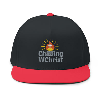 Embroidered Flat Bill Cap - 'Chilling WChrist' - Stylish Gift for Faith, Summer Festivals, Casual Wear, Outdoor Events, Everyday Fashion