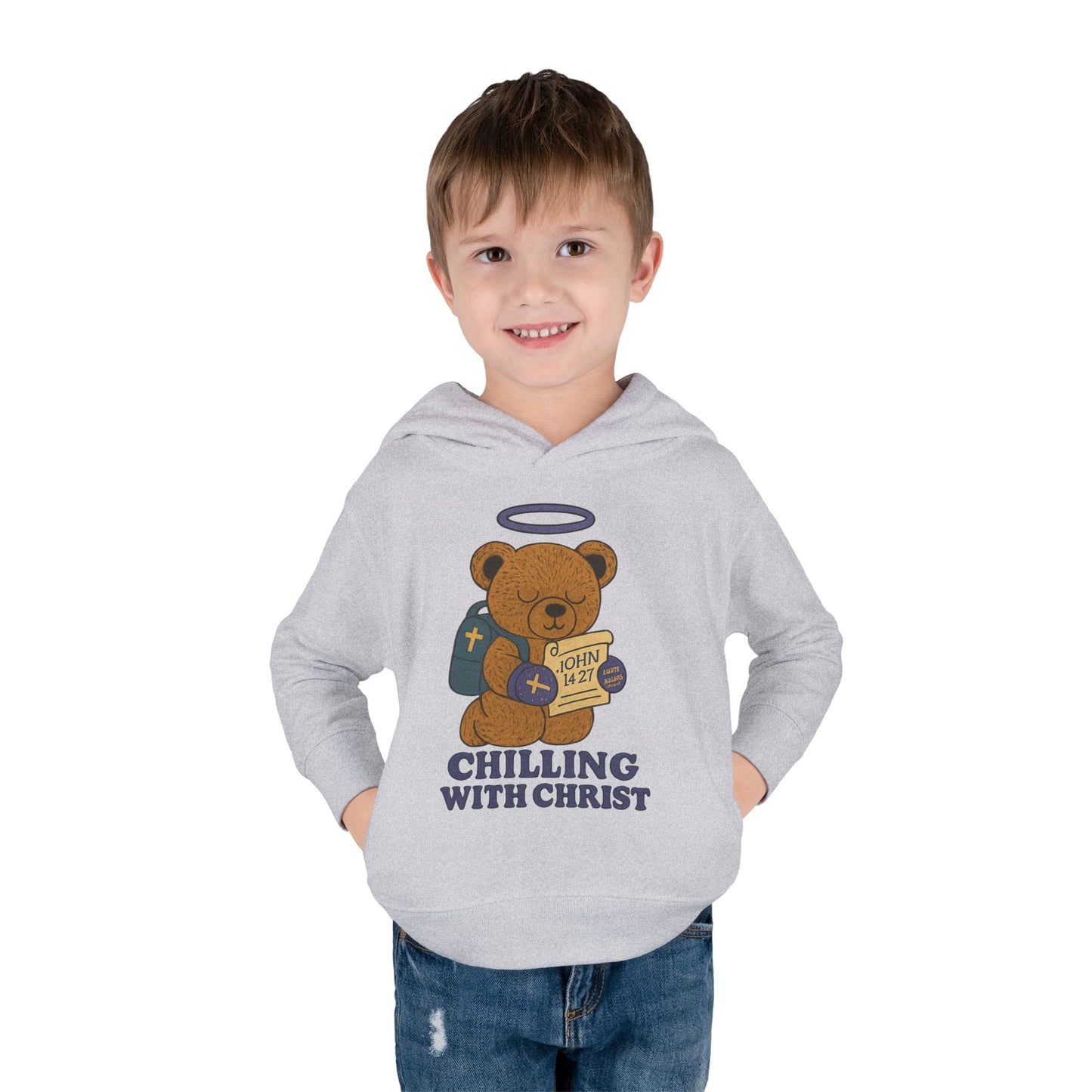 Toddler Fleece Hoodie with Chilling Bear Design - Cute, Comfy, Great for Kids, Winter Wear, Holiday Gift