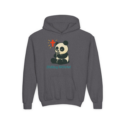 Youth Hoodie, Chilling WChrist Panda Sweatshirt, Cute Christian Gift, Kids Hooded Sweatshirt, Easter Outfit, Faith-Based Apparel