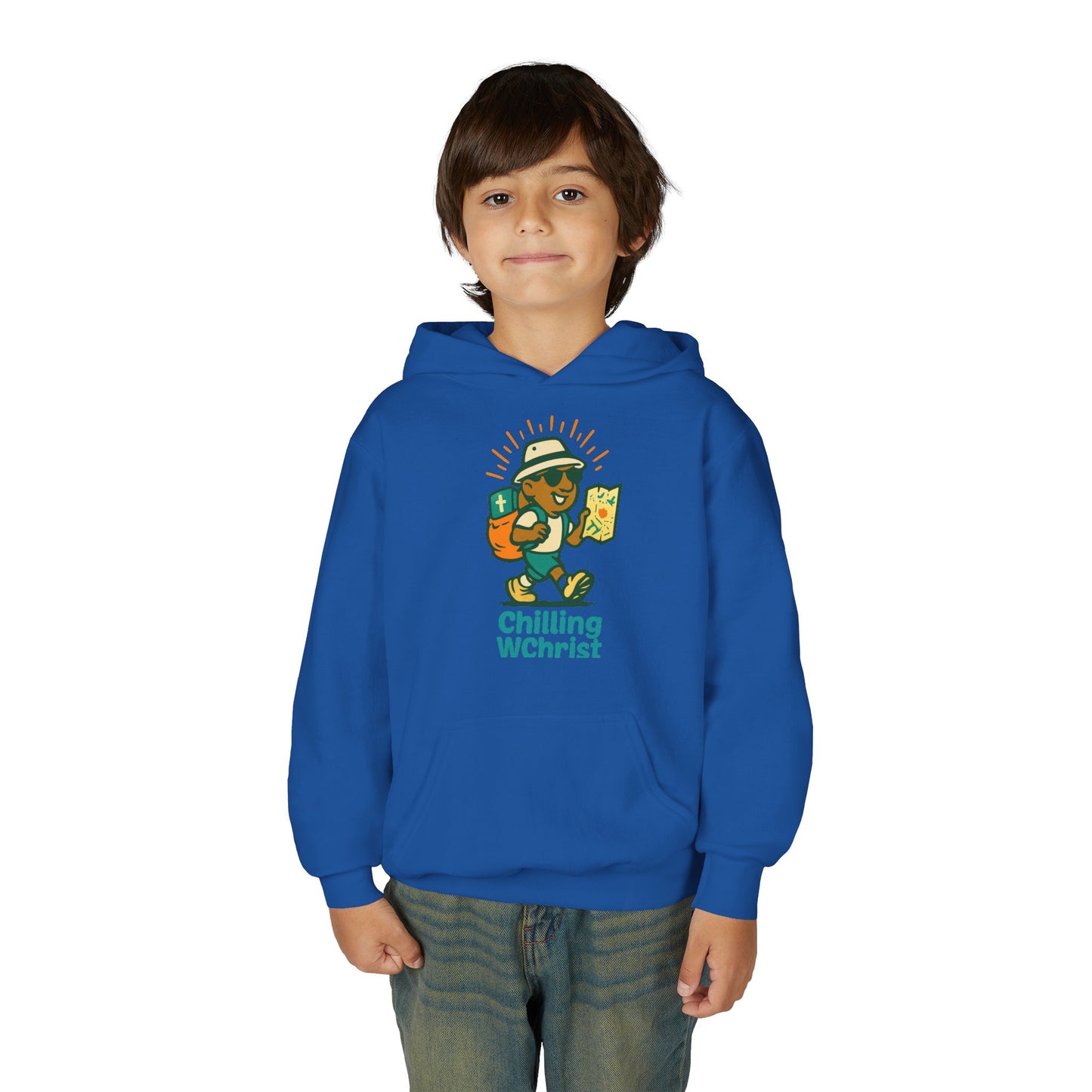Chilling WChrist Youth Hooded Sweatshirt - Perfect for Christmas, Cozy Vibes, Gift for Kids, Festive Wear, Fun Casual Style