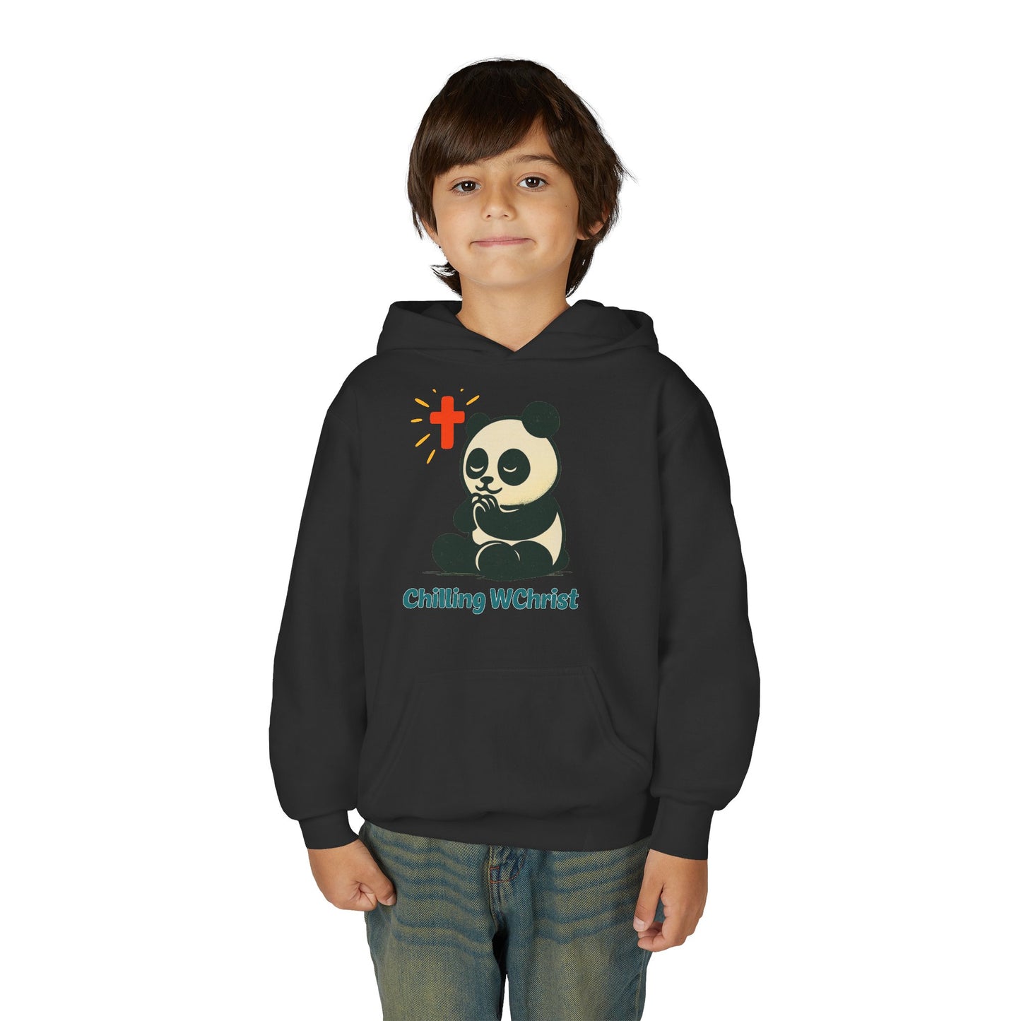 Youth Hoodie, Chilling WChrist Panda Sweatshirt, Cute Christian Gift, Kids Hooded Sweatshirt, Easter Outfit, Faith-Based Apparel