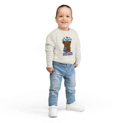 Toddler Christian Sweatshirt with Bear Design, Cute Kids Birthday Gift, Cozy Religious Apparel for Toddlers, Perfect for Christmas, Baptism